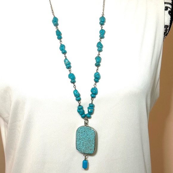 Vintage Turquoise & Silver Statement Necklace - Picture 3 of 7